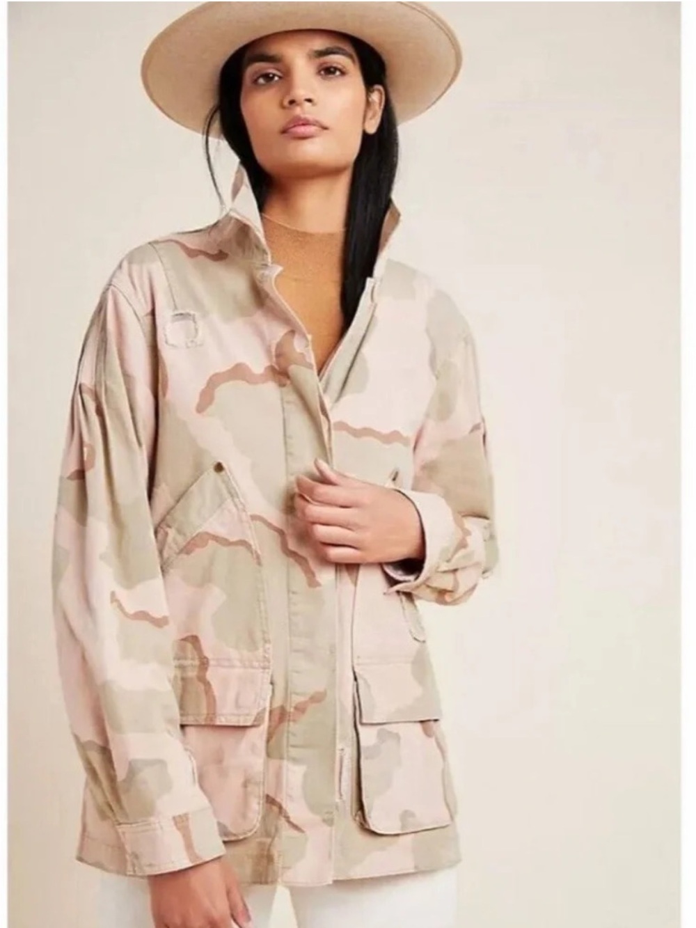 Anthropologie Lida Light Camo Utility Military Jacket, M